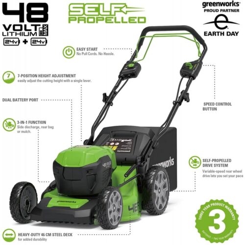 Greenworks 2×24 volt accu Grasmaaier 46 cm