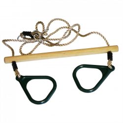 Houten trapeze met kunststof ringen groen